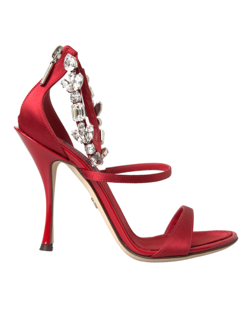 Dolce & Gabbana Red Keira Satin Crystals Sandals Heels