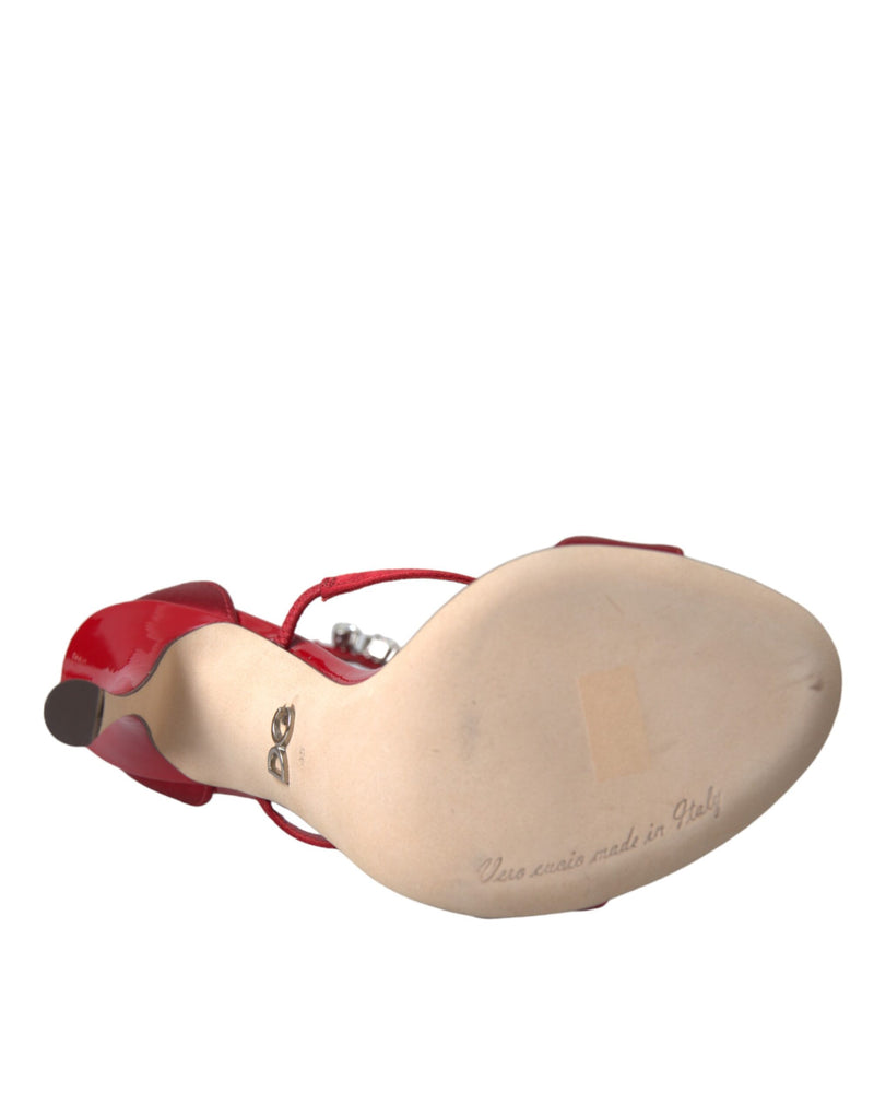 Dolce & Gabbana Red Keira Satin Crystals Sandals Heels