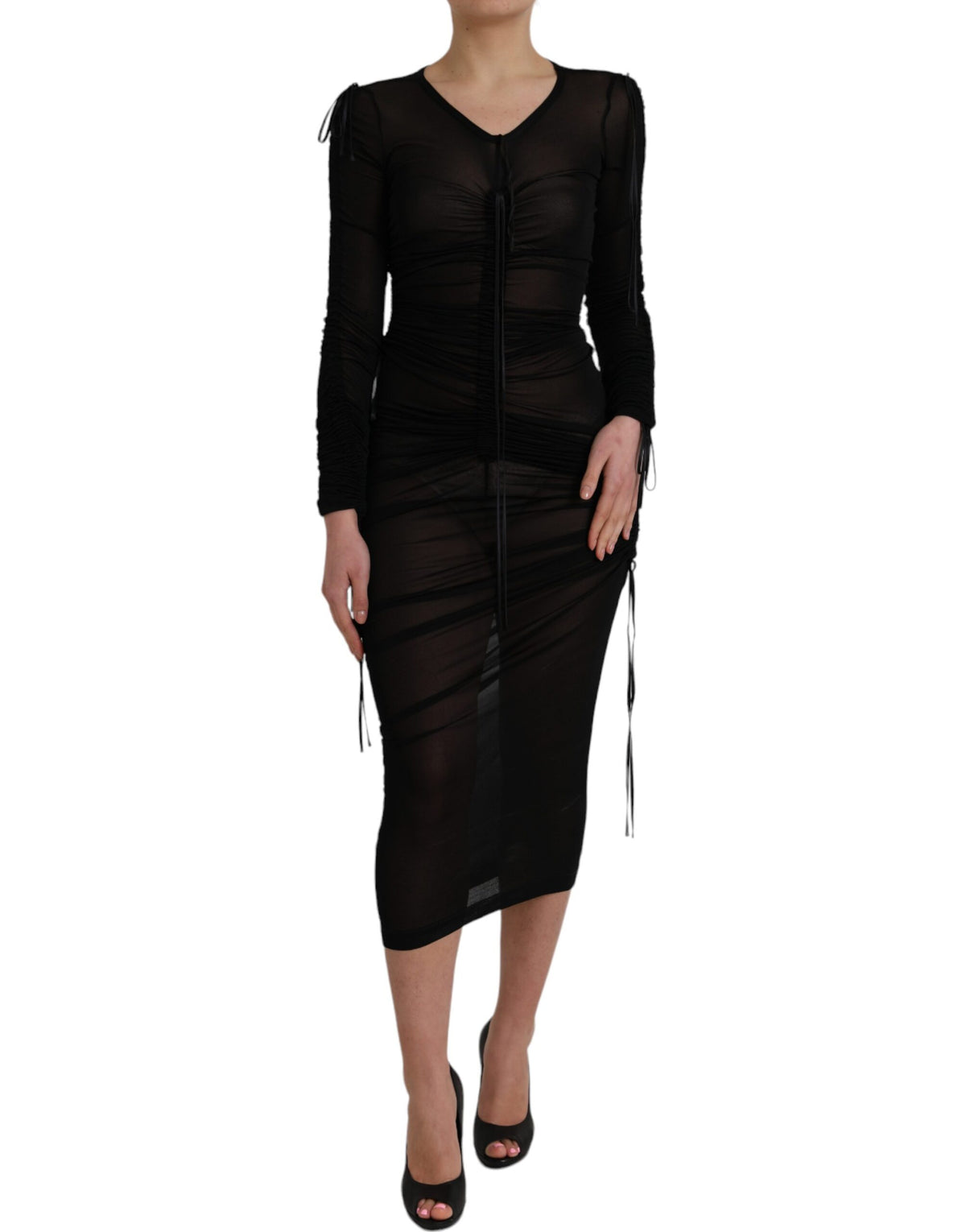 Dolce & Gabbana Robe Midi Bodycon Noire Transparente