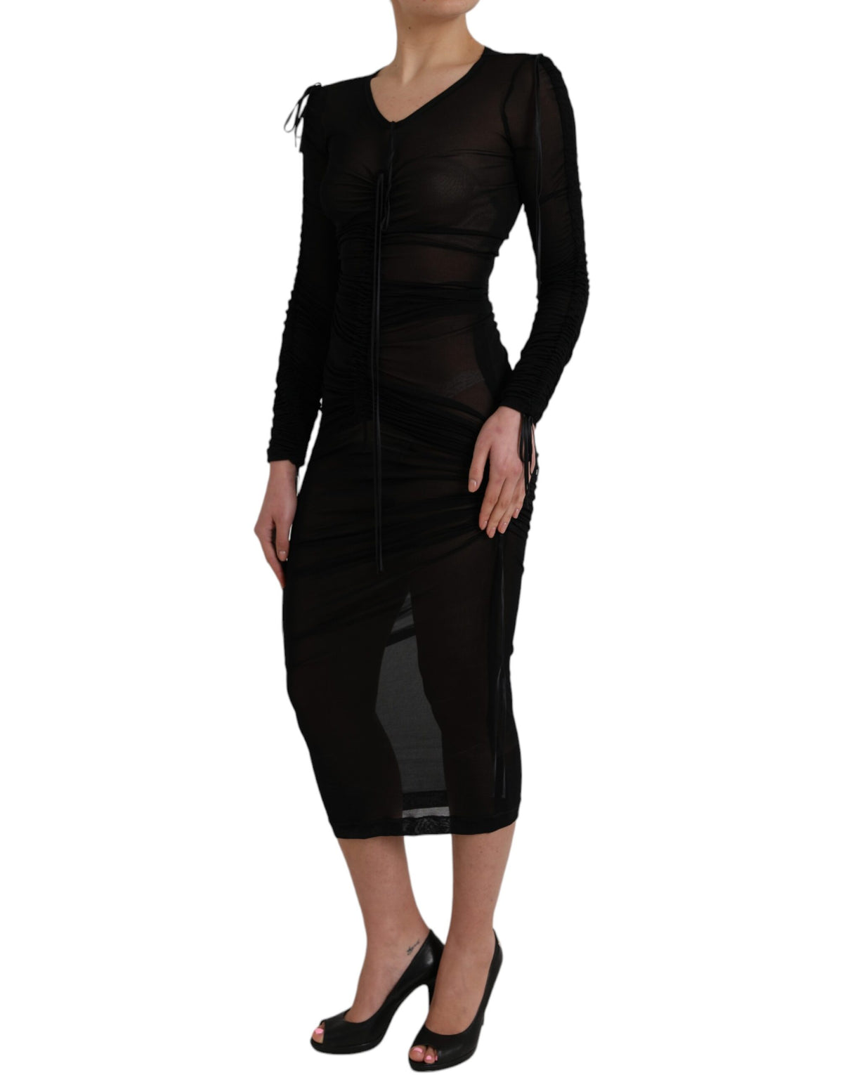 Dolce & Gabbana Robe Midi Bodycon Noire Transparente