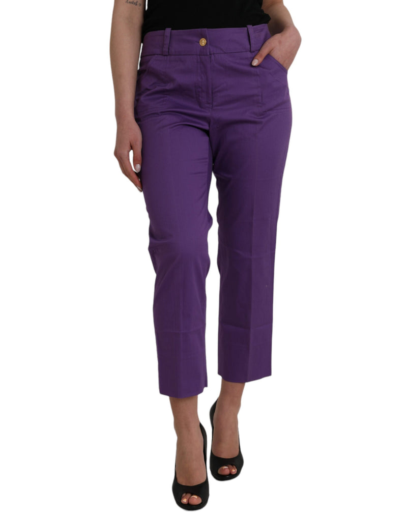 BENCIVENGA Purple Cotton Mid Waist Straight Cropped Pants