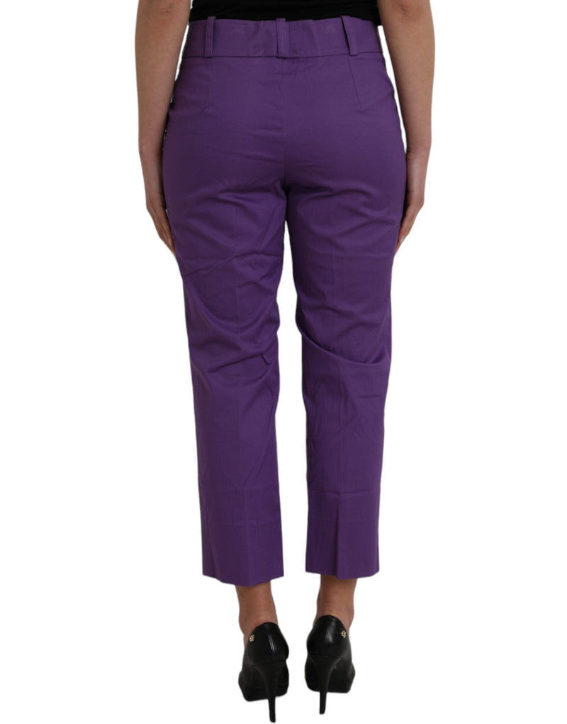 BENCIVENGA Purple Cotton Mid Waist Straight Cropped Pants