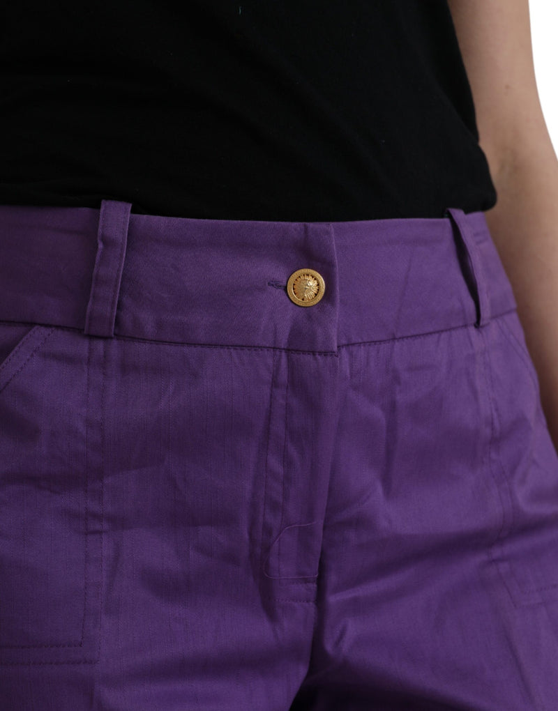 BENCIVENGA Purple Cotton Mid Waist Straight Cropped Pants
