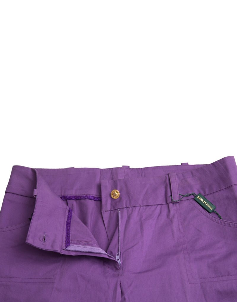 BENCIVENGA Purple Cotton Mid Waist Straight Cropped Pants
