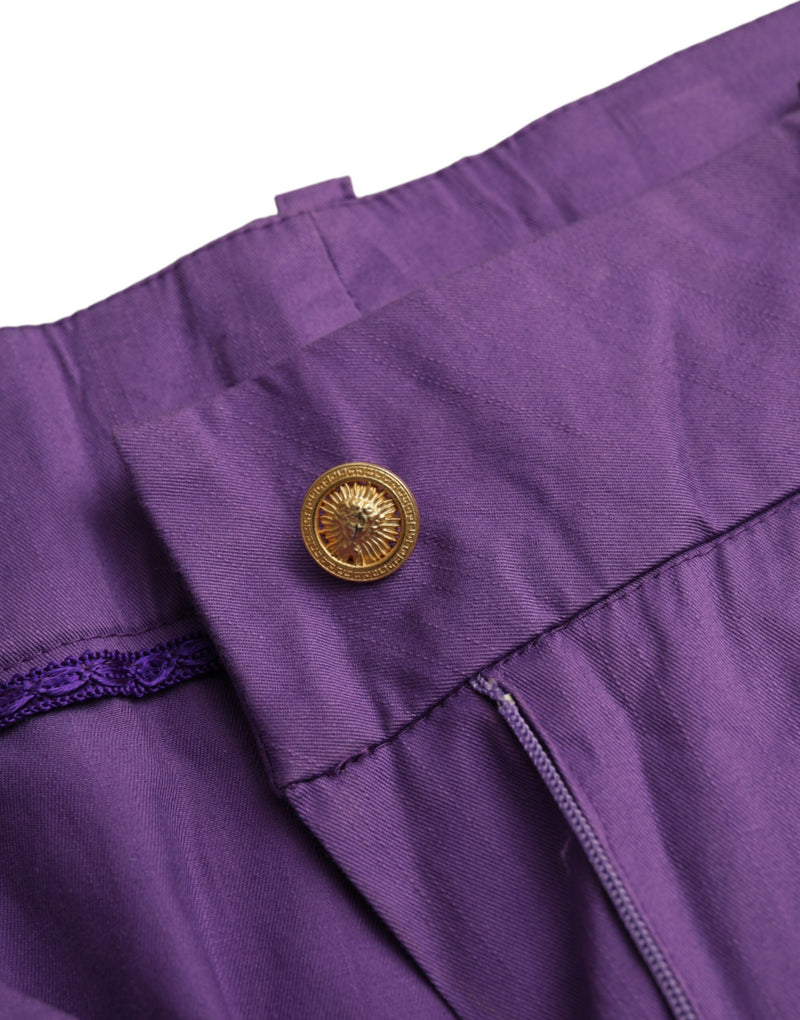 BENCIVENGA Purple Cotton Mid Waist Straight Cropped Pants