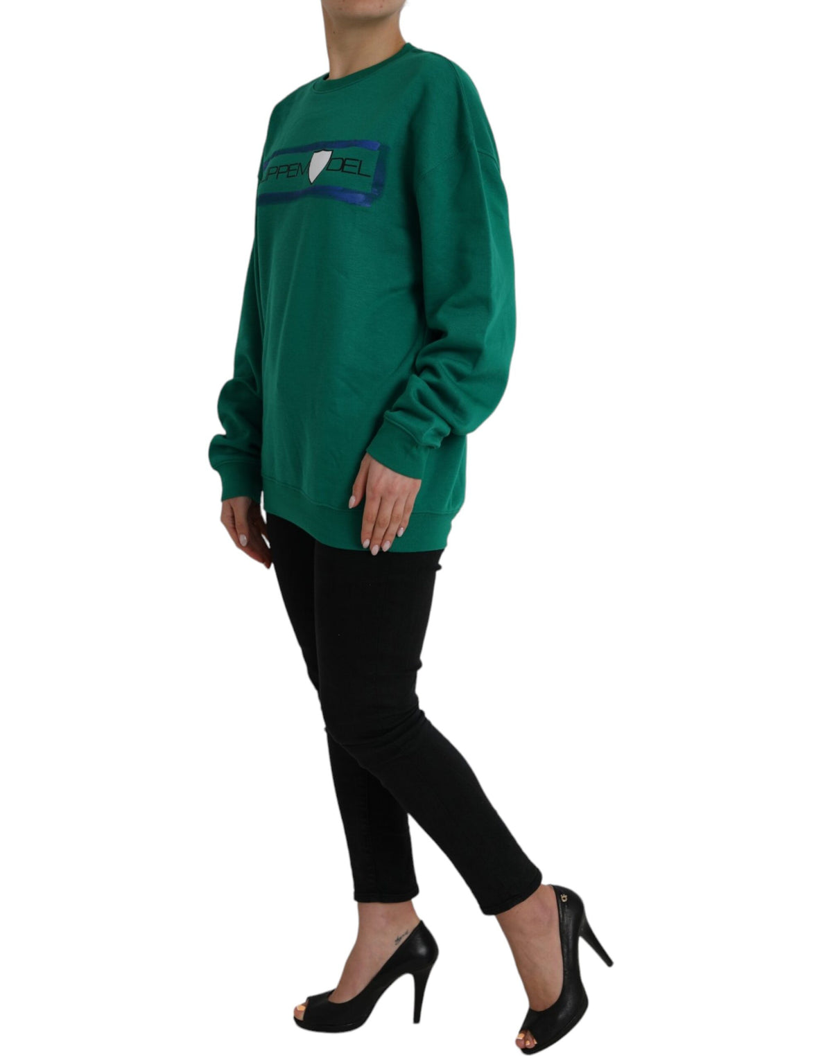 Philippe Model Pull Vert en Coton avec Imprimé Logo à Manches Longues