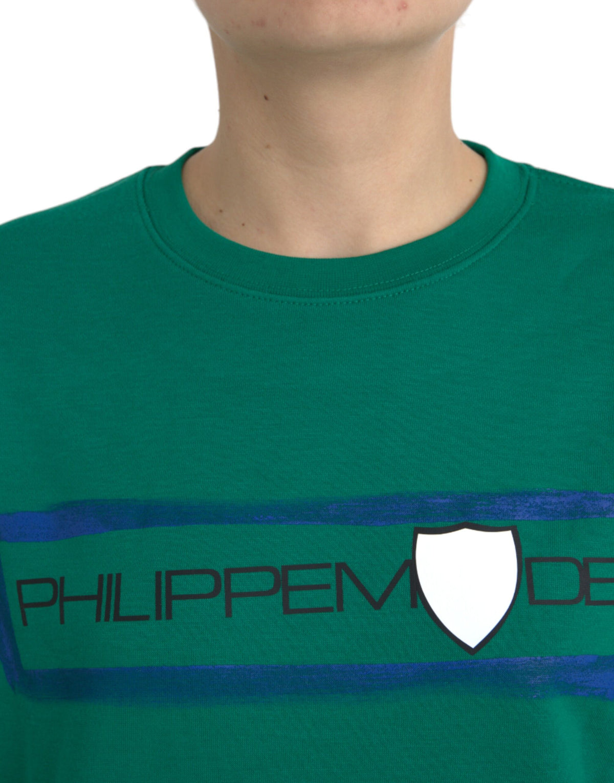 Philippe Model Pull Vert en Coton avec Imprimé Logo à Manches Longues