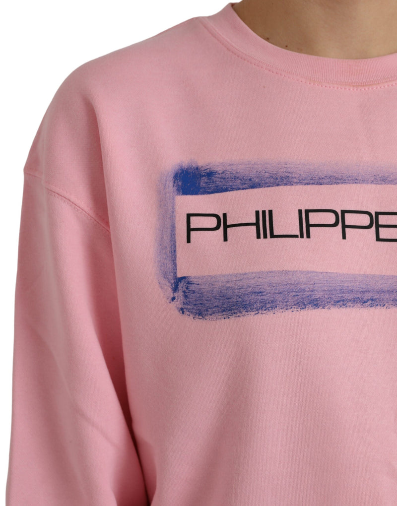 Philippe Model Pink Cotton Logo Print Long Sleeve Pullover Sweater