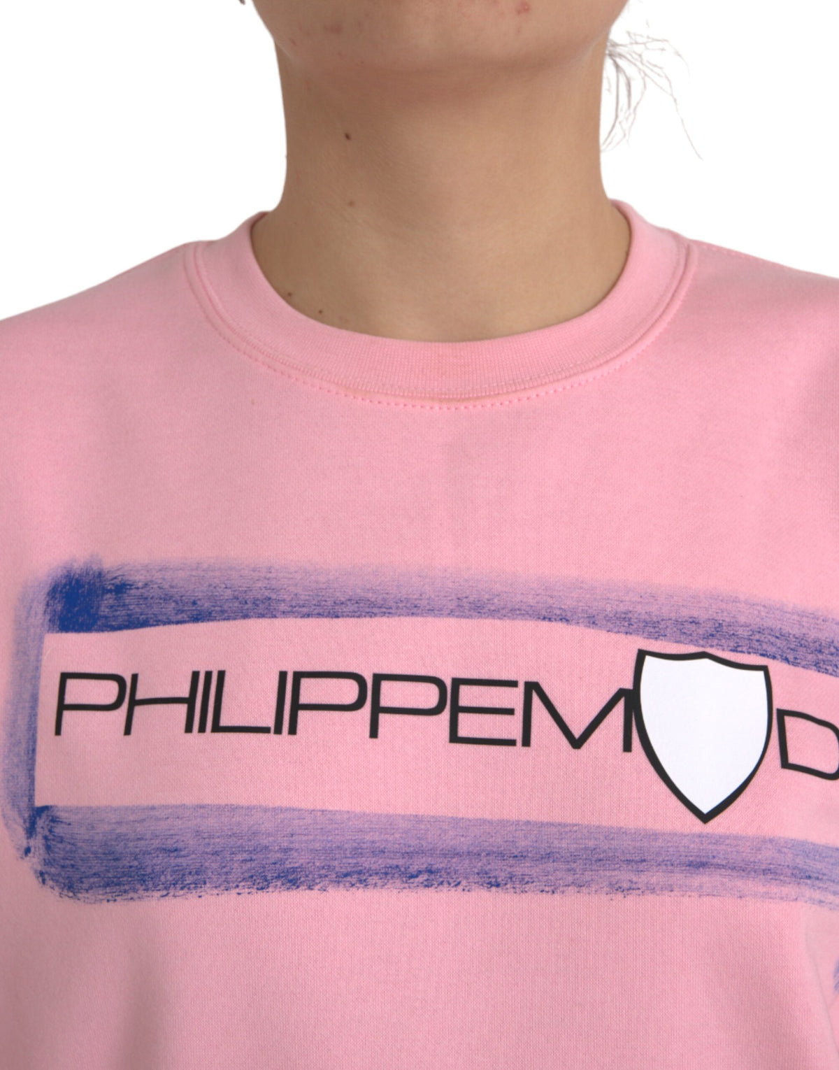 Philippe Model Pull Over Rose en Coton avec Imprimé Logo