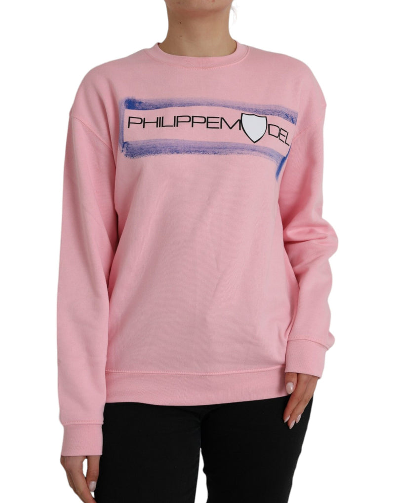 Philippe Model Pink Cotton Logo Print Long Sleeve Pullover Sweater