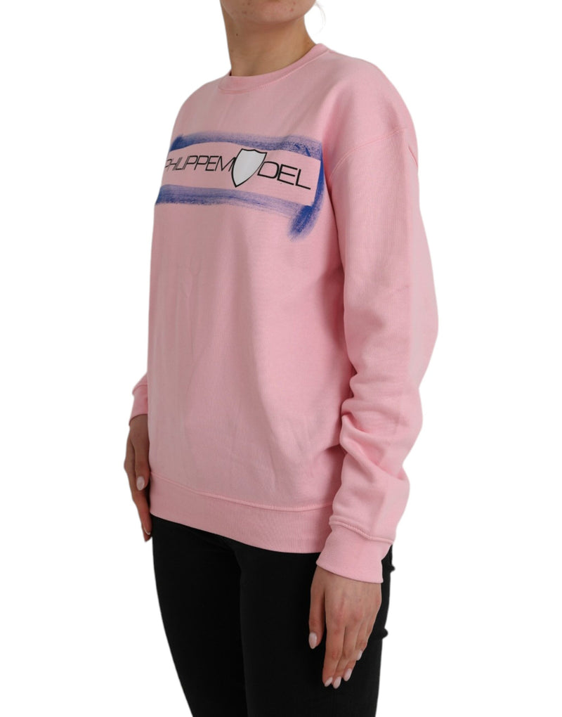 Philippe Model Pink Cotton Logo Print Long Sleeve Pullover Sweater