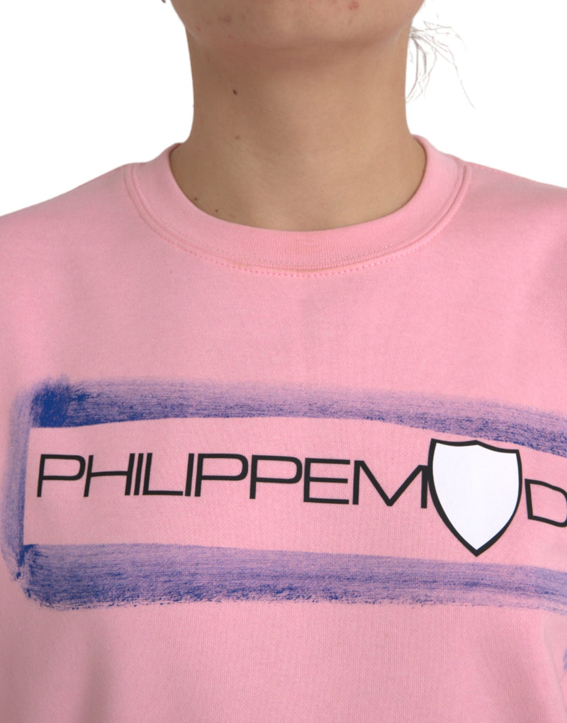 Philippe Model Pink Cotton Logo Print Long Sleeve Pullover Sweater