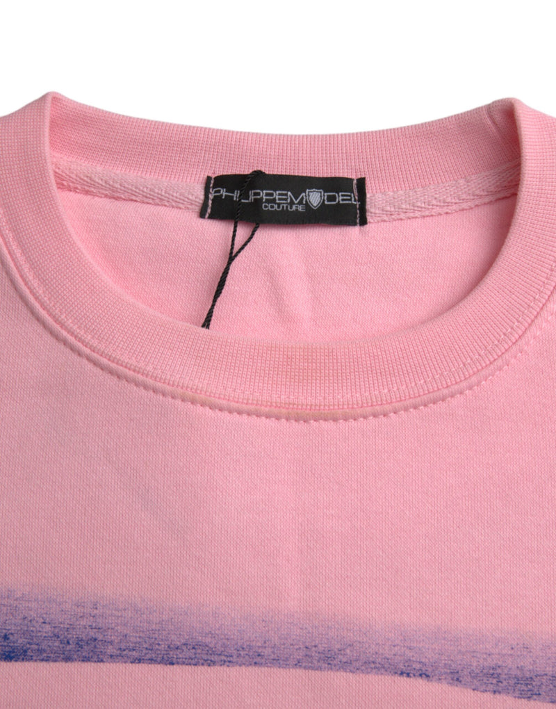 Philippe Model Pink Cotton Logo Print Long Sleeve Pullover Sweater