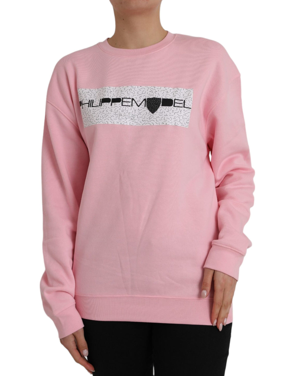Philippe Model Pull en Coton Rose à Manches Longues avec Logo