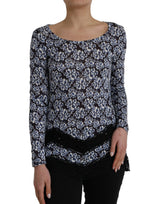 Just Cavalli Blue Floral Lace Long Sleeves Top