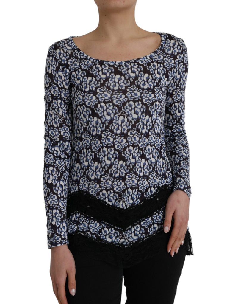 Just Cavalli Blue Floral Lace Long Sleeves Top