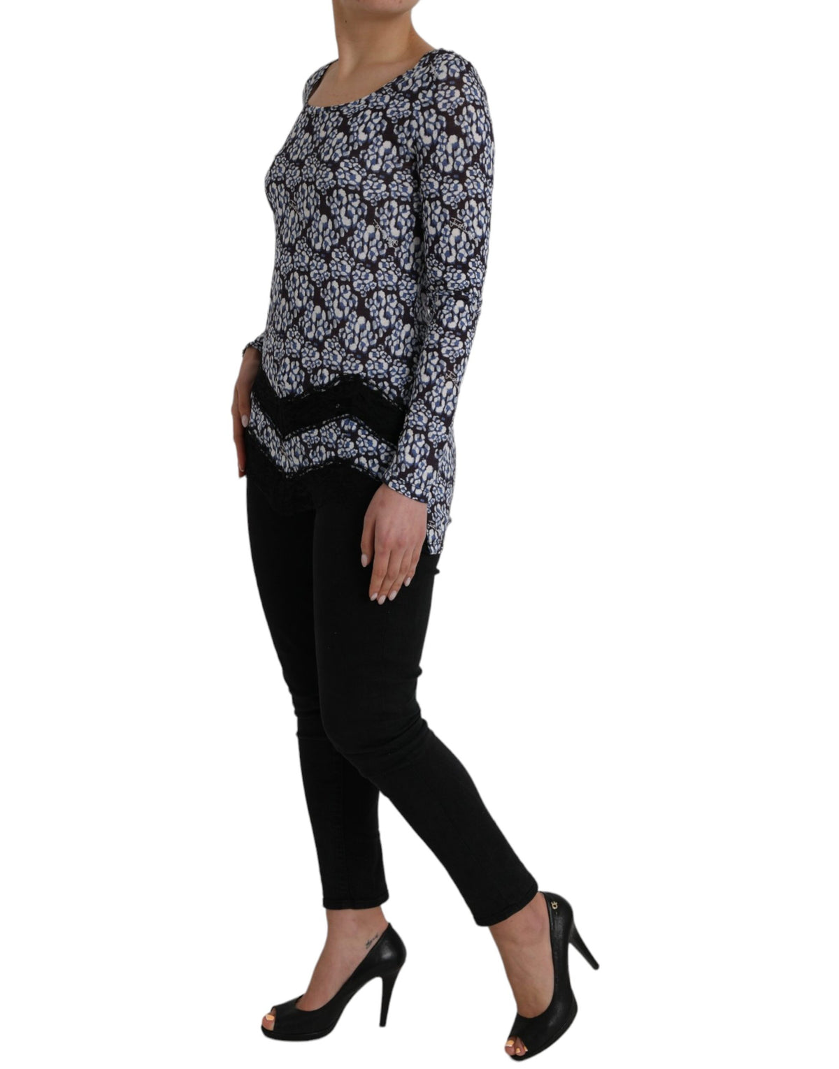 Just Cavalli Blue Floral Lace Long Sleeves Top