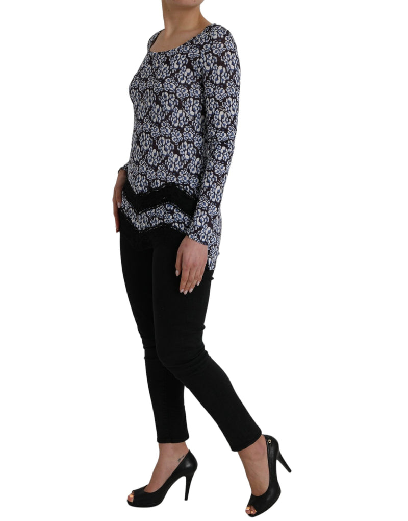 Just Cavalli Blue Floral Lace Long Sleeves Top