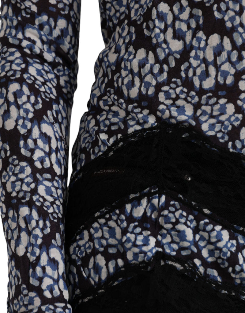 Just Cavalli Blue Floral Lace Long Sleeves Top