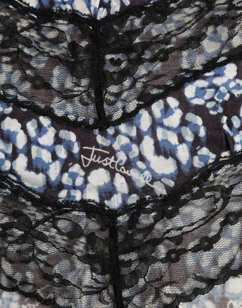 Just Cavalli Blue Floral Lace Long Sleeves Top