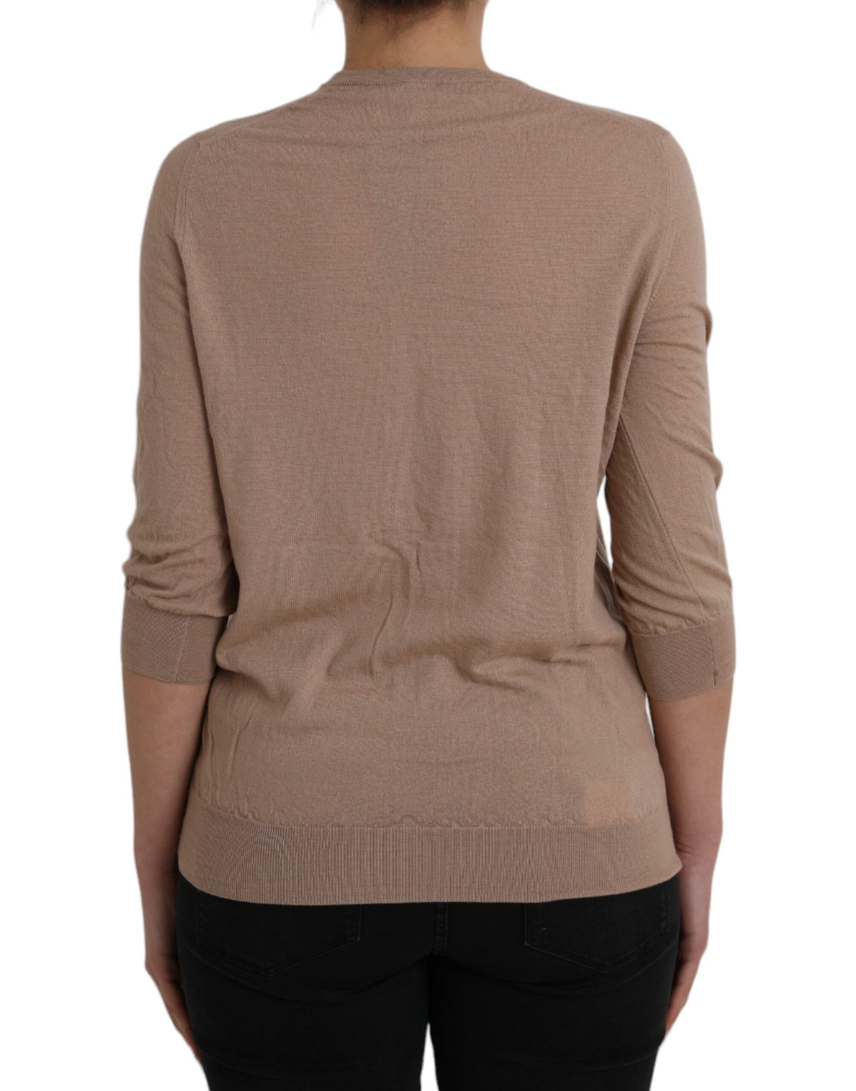 Dolce & Gabbana Blouse en Laine Marron et Dentelle Noire à Manches 3/4