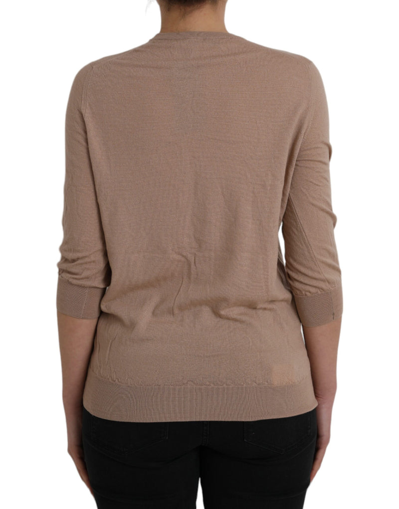 Dolce & Gabbana Brown Wool and Black Lace 3/4 Sleeve Blouse