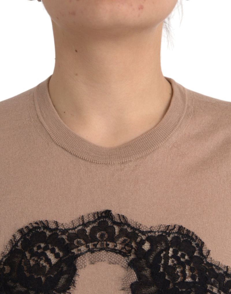 Dolce & Gabbana Brown Wool and Black Lace 3/4 Sleeve Blouse
