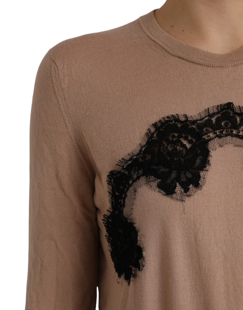 Dolce & Gabbana Brown Wool and Black Lace 3/4 Sleeve Blouse
