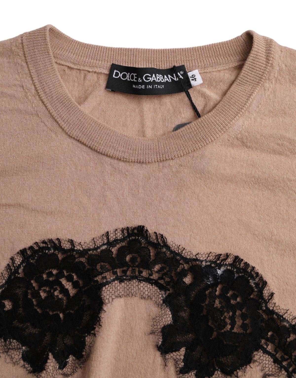 Dolce & Gabbana Blouse en Laine Marron et Dentelle Noire à Manches 3/4