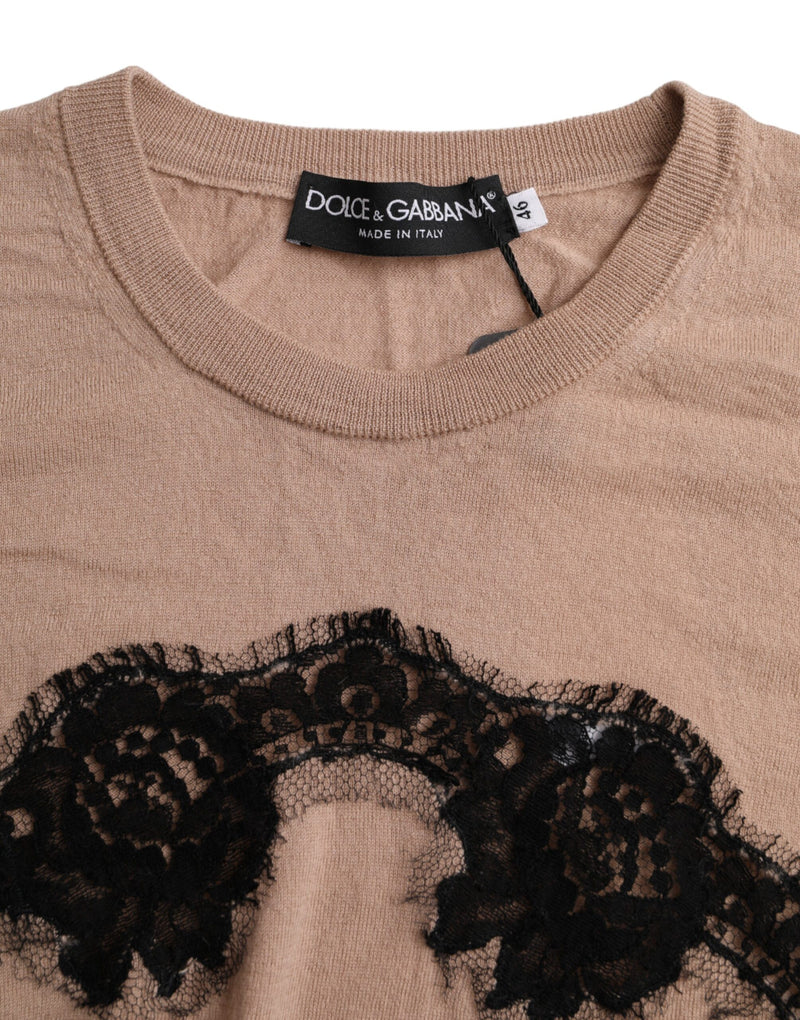 Dolce & Gabbana Brown Wool and Black Lace 3/4 Sleeve Blouse