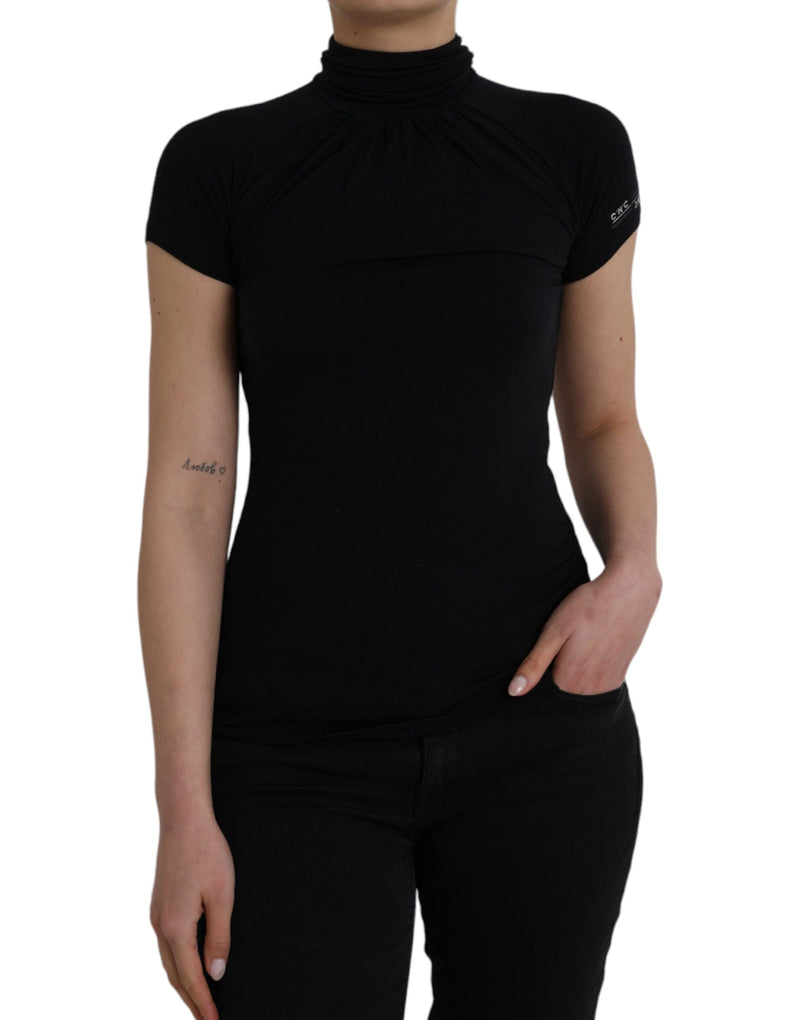 Costume National Black Turtleneck Short Sleeve Top - Elegant Style