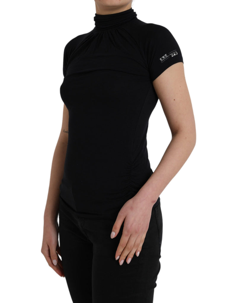 Costume National Black Turtleneck Short Sleeve Top - Elegant Style