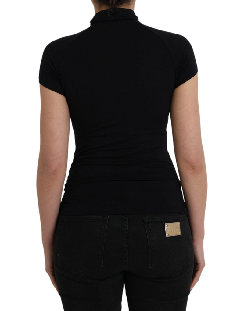 Costume National Black Turtleneck Short Sleeve Top - Elegant Style
