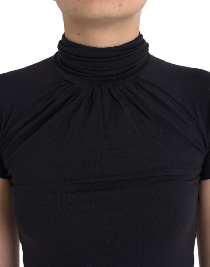 Costume National Black Turtleneck Short Sleeve Top - Elegant Style
