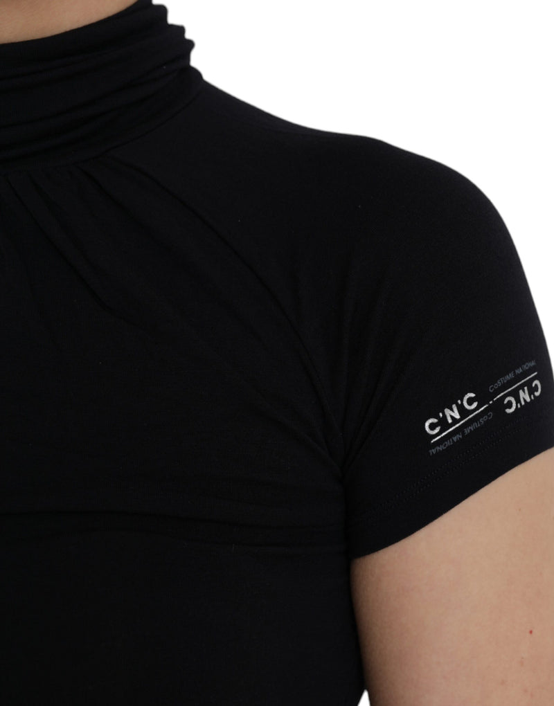 Costume National Black Turtleneck Short Sleeve Top - Elegant Style