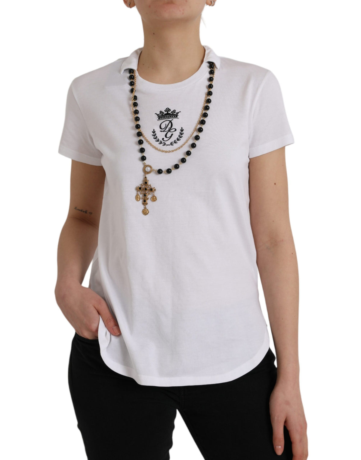 Dolce & Gabbana T-shirt en coton blanc avec collier