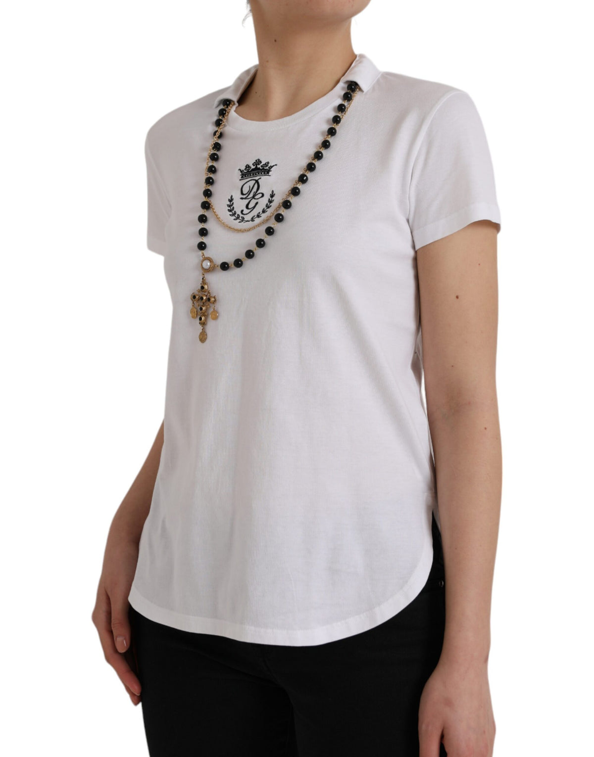 Dolce & Gabbana T-shirt en coton blanc avec collier