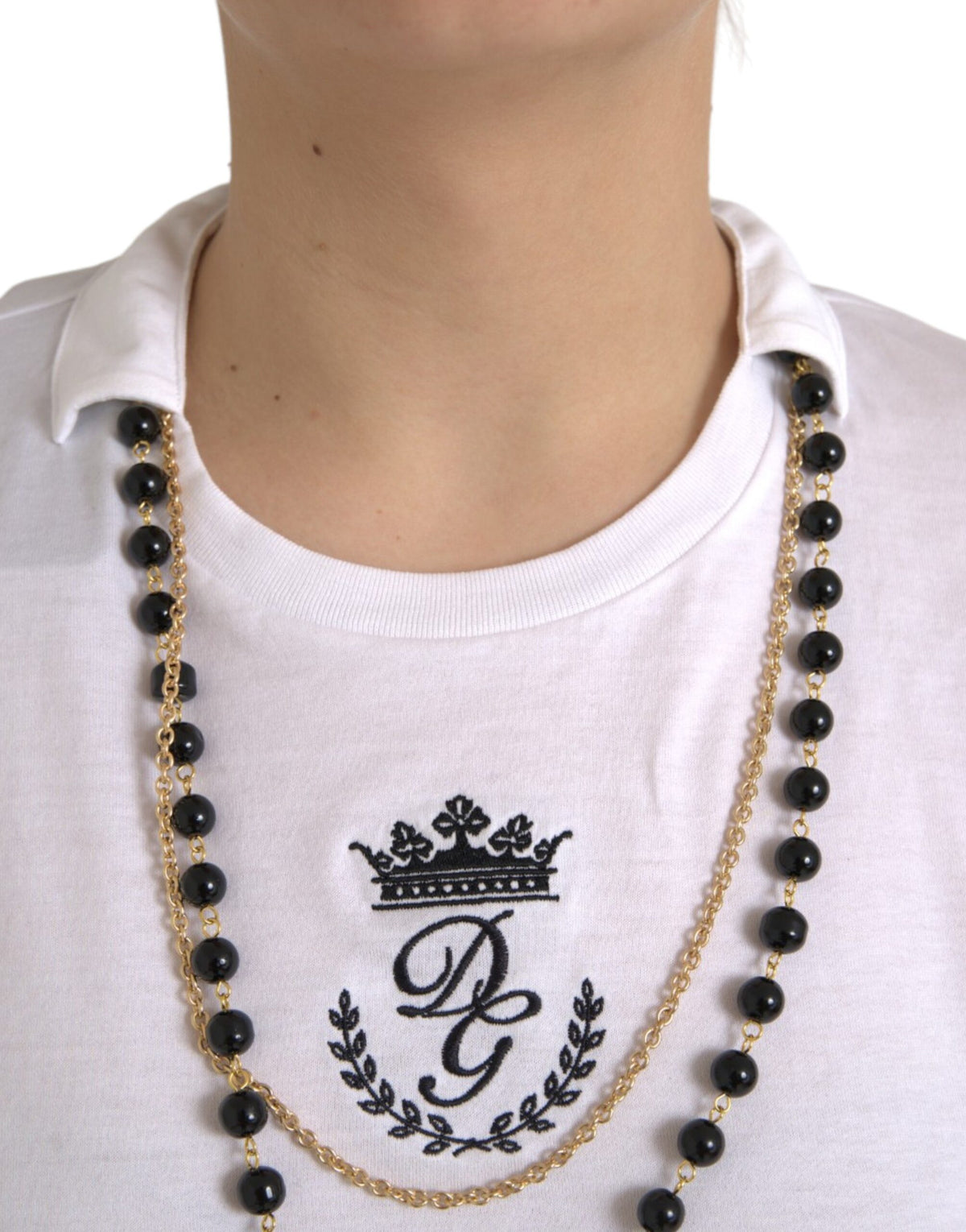 Dolce & Gabbana T-shirt en coton blanc avec collier