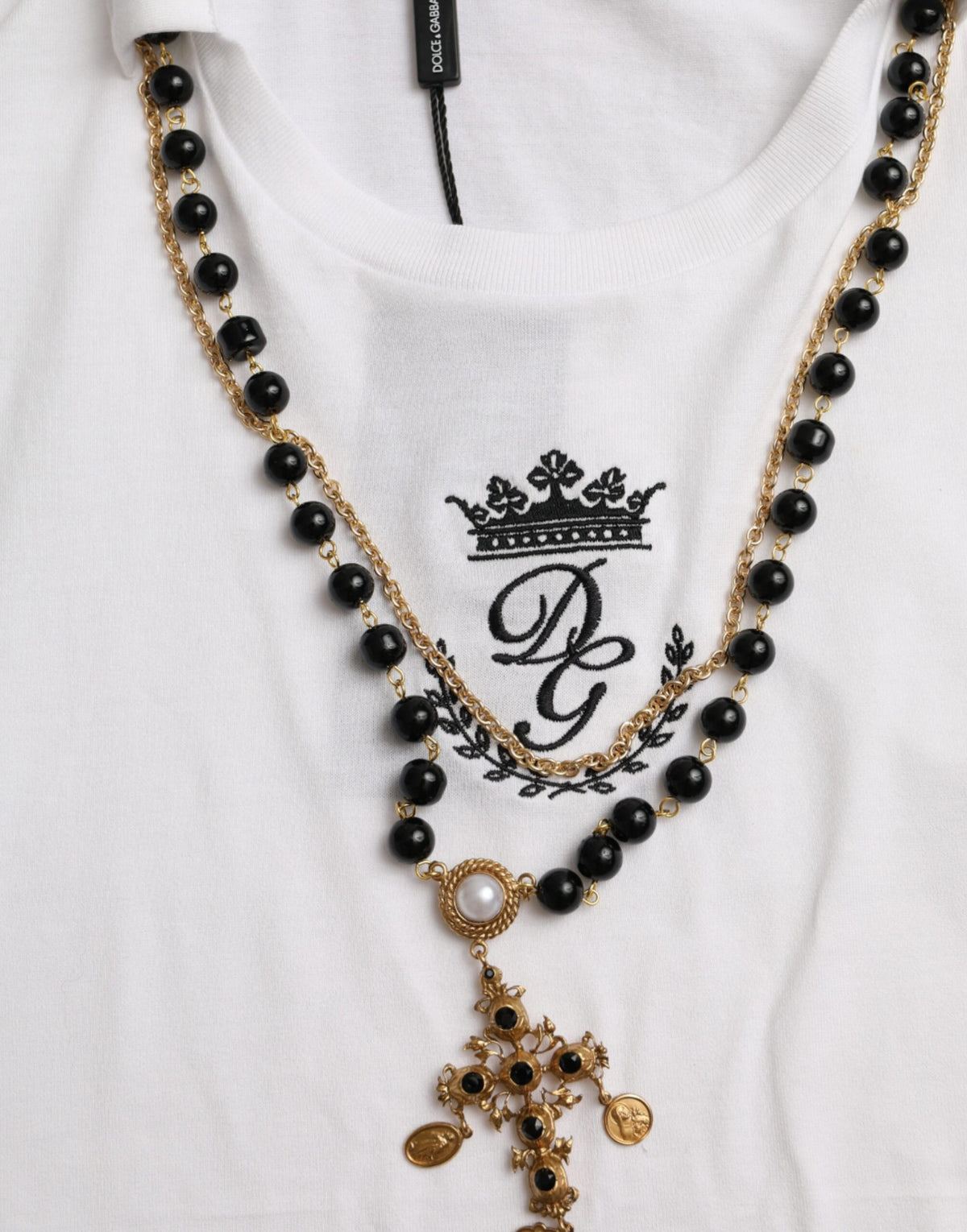 Dolce & Gabbana T-shirt en coton blanc avec collier
