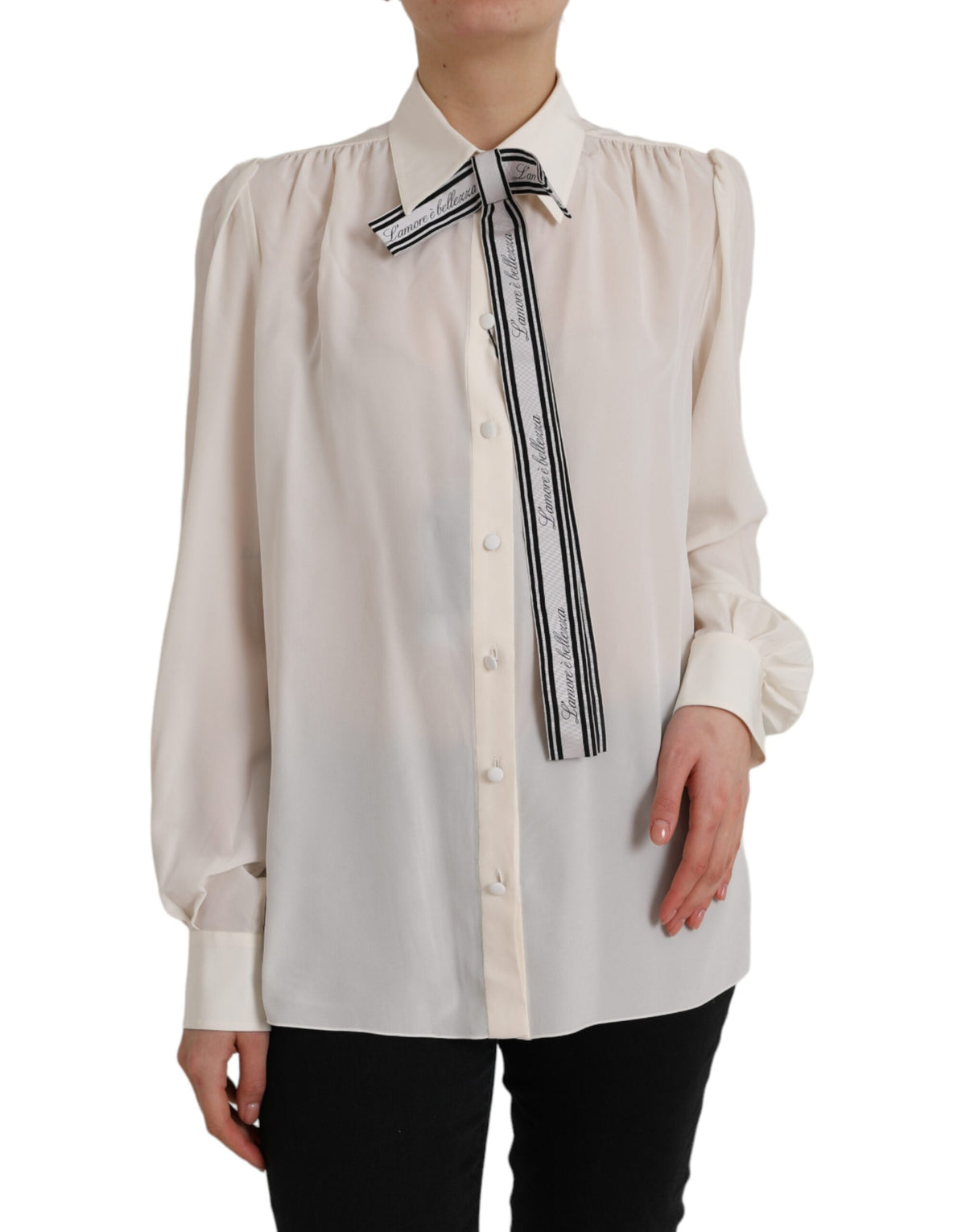 Dolce & Gabbana Blouse Femme Longue Manches Off White en Soie