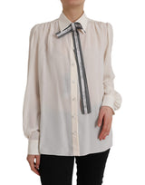 Dolce & Gabbana Blouse Femme Longue Manches Off White en Soie