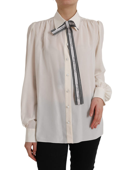 Dolce & Gabbana Blouse Femme Longue Manches Off White en Soie