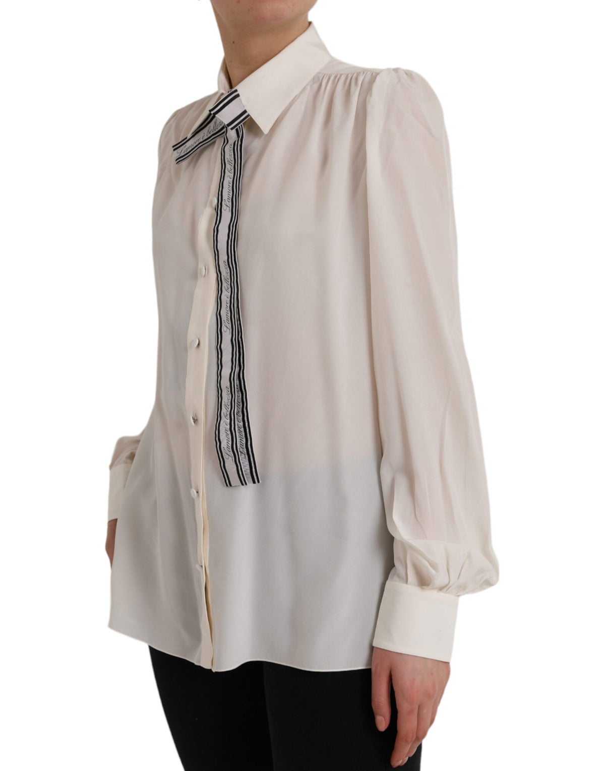 Dolce & Gabbana Blouse Femme Longue Manches Off White en Soie