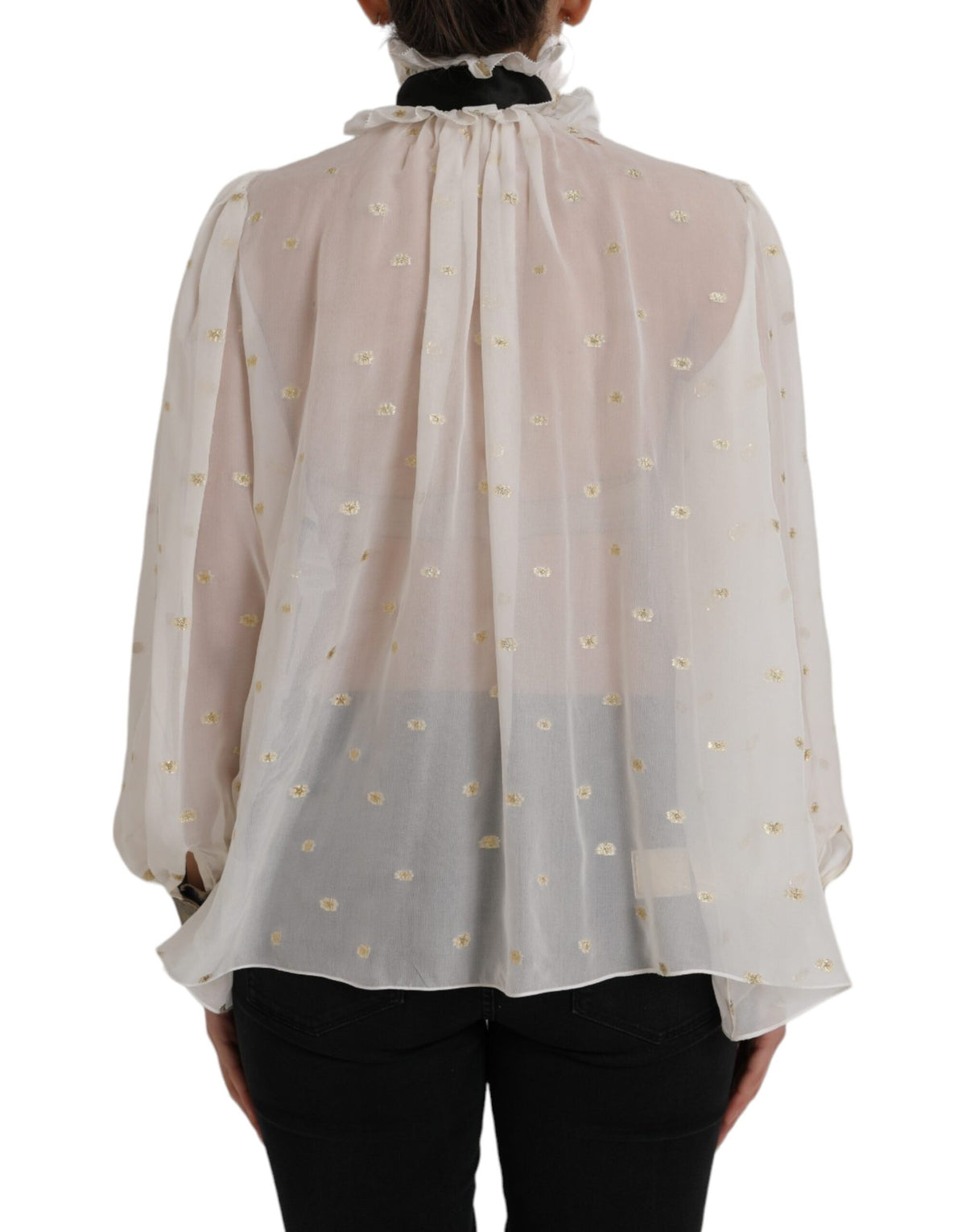 Dolce & Gabbana Blouse Top en Soie Off White avec Col Ascot