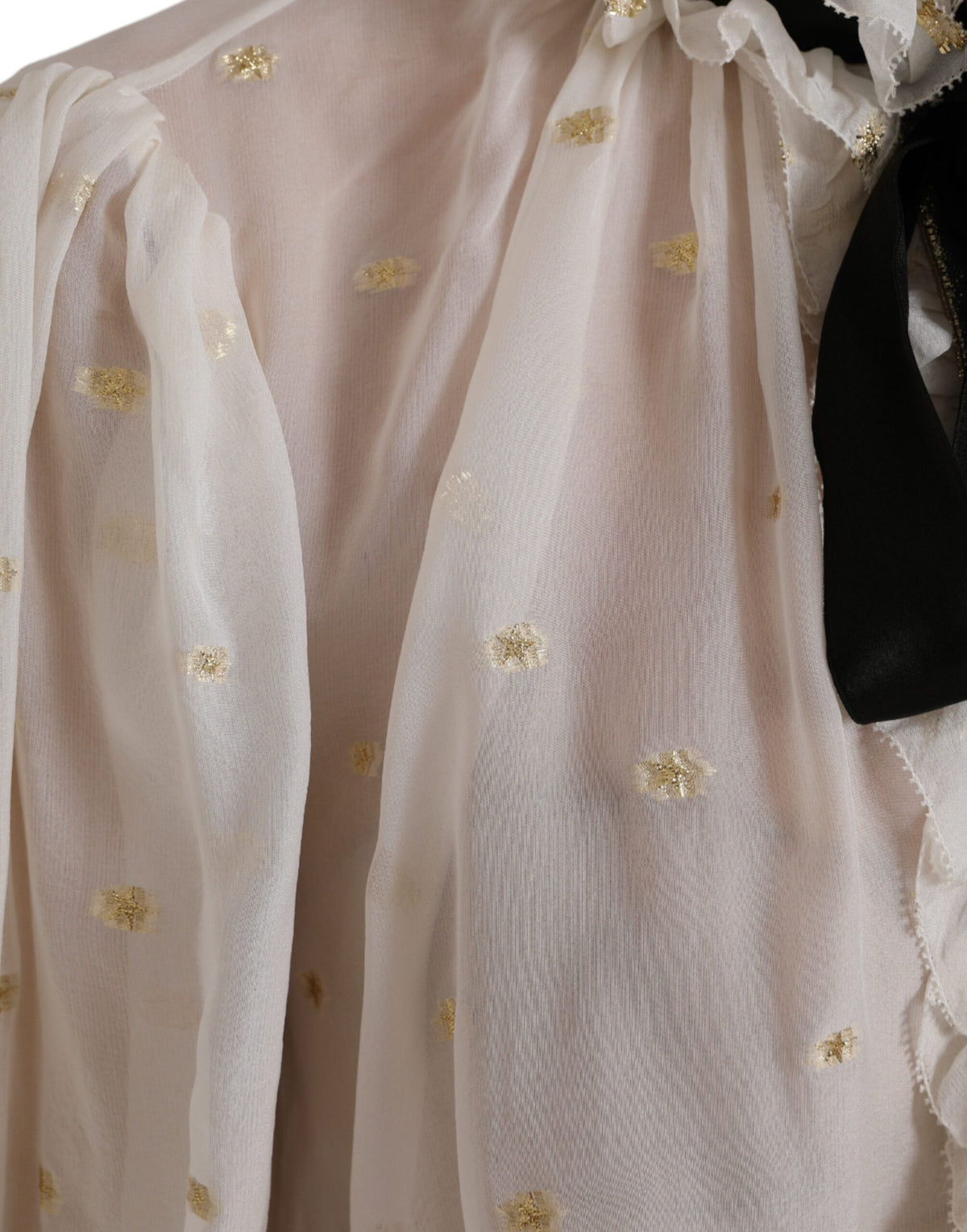 Dolce & Gabbana Blouse Top en Soie Off White avec Col Ascot