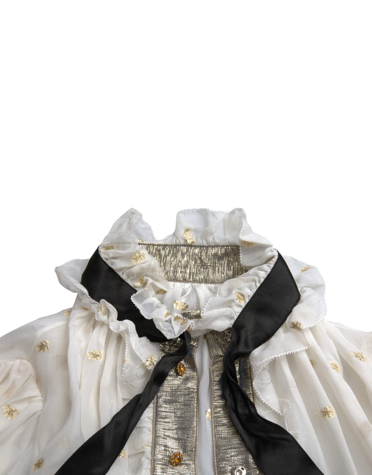 Dolce & Gabbana Blouse Top en Soie Off White avec Col Ascot