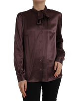 Dolce & Gabbana Brown Ascot Collar Long Sleeve Silk Blouse