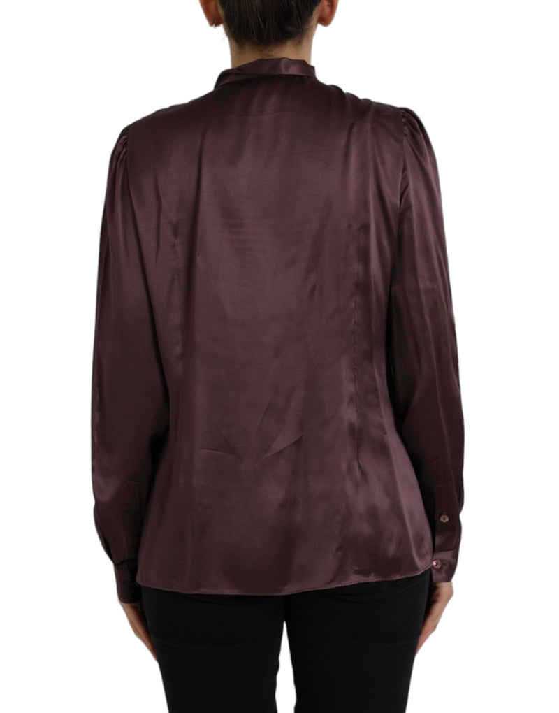 Dolce & Gabbana Brown Ascot Collar Long Sleeve Silk Blouse