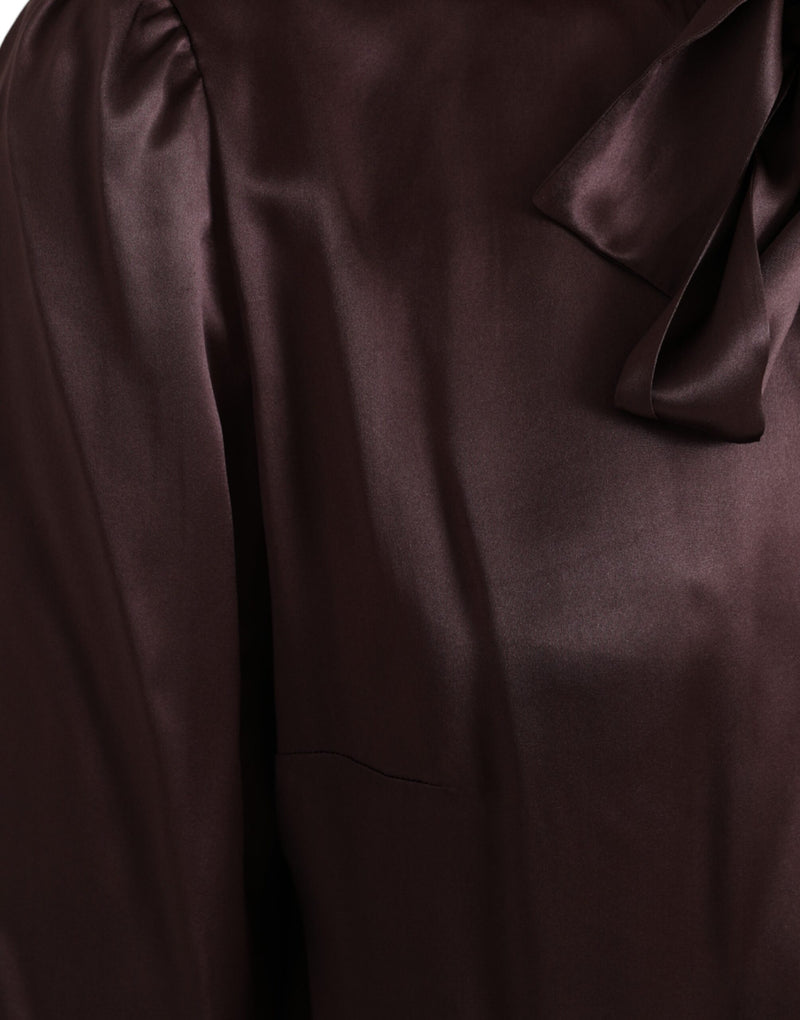 Dolce & Gabbana Brown Ascot Collar Long Sleeve Silk Blouse
