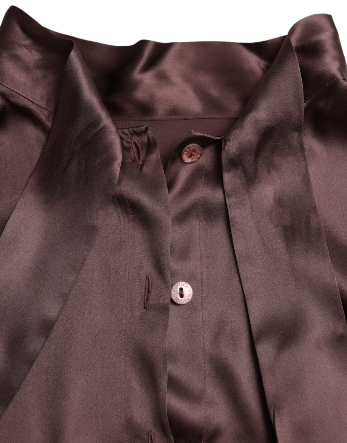 Dolce & Gabbana Brown Ascot Collar Long Sleeve Silk Blouse